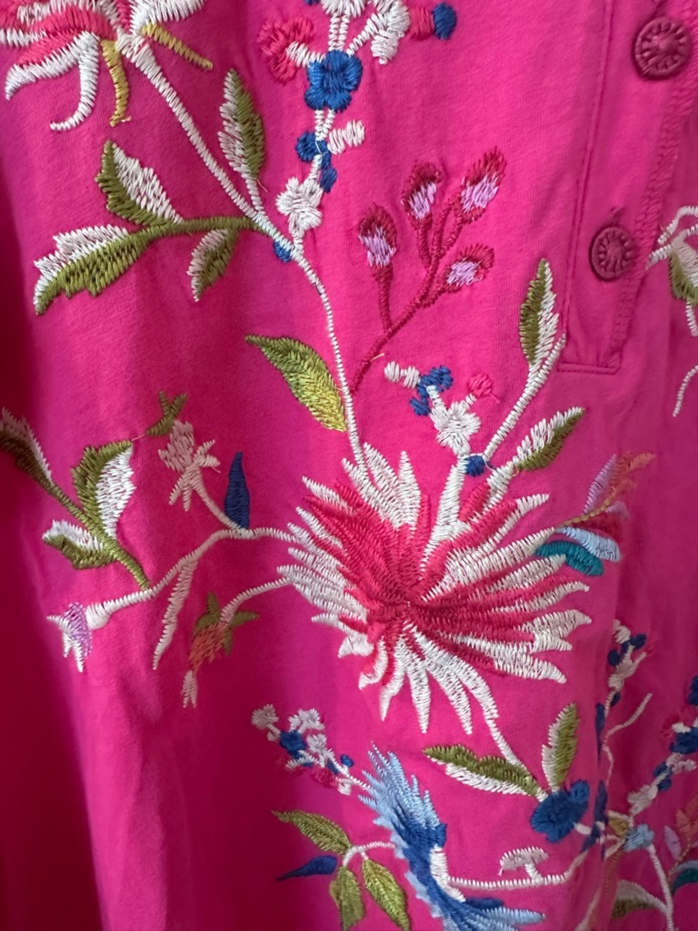 Johnny Was NWT Hot Pink Embroidered Long-Sleeve Henley Tunic - Picture 3 of 7